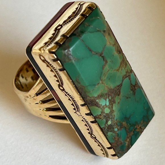 Native American Navajo Ray Morton Whirling Wind 18K Turquoise Ring - Picture 1 of 16